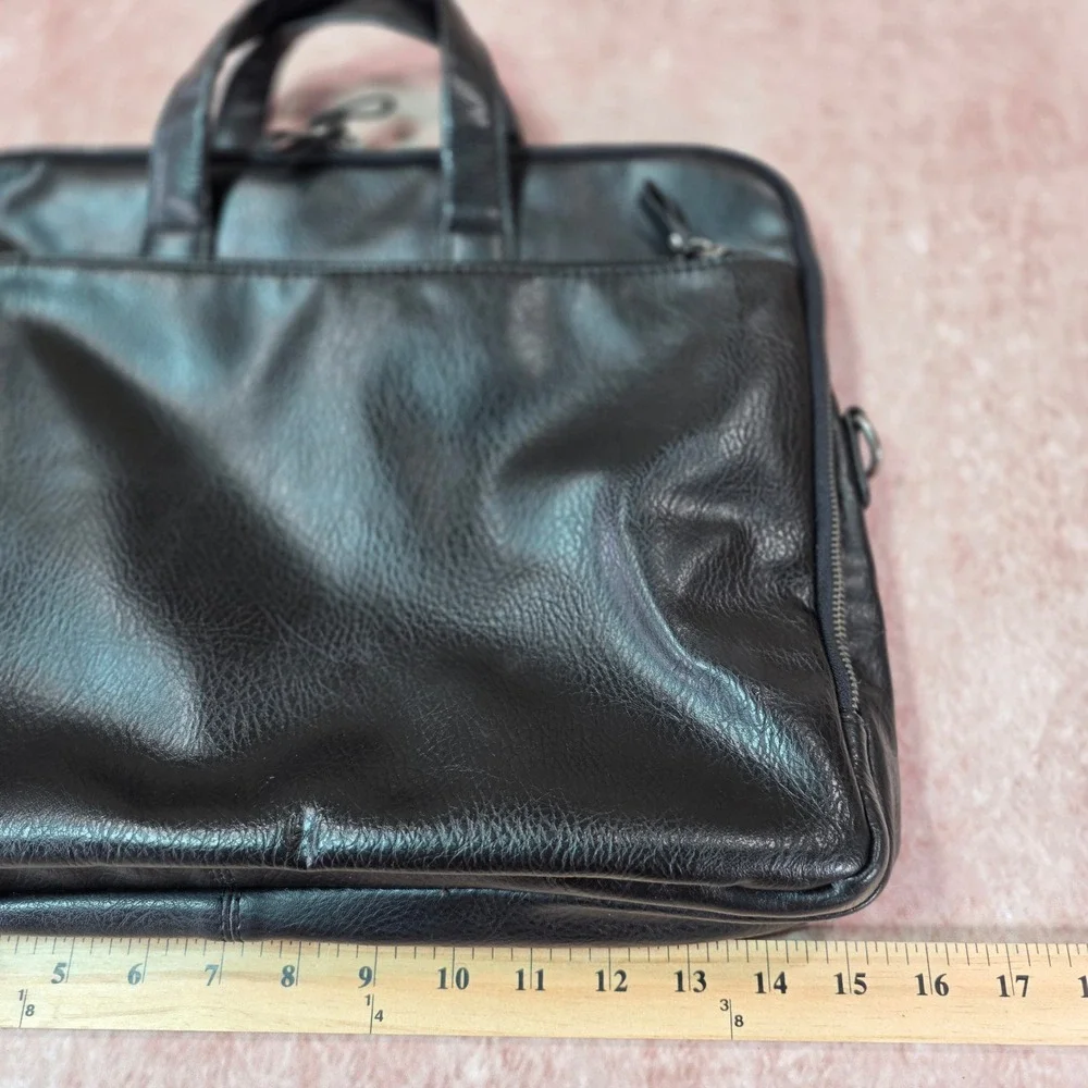 Aldo Mens Black Leather Slim Bag Briefcase Stylish Business Casual